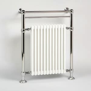 Stylish chrome radiator on a white isolated background. Supply and fit heated towel rail for your bathroom